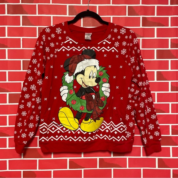 Ugly Christmas Sweater Tops - Disney red snowflake ugly Christmas sweater sweatshirt size medium